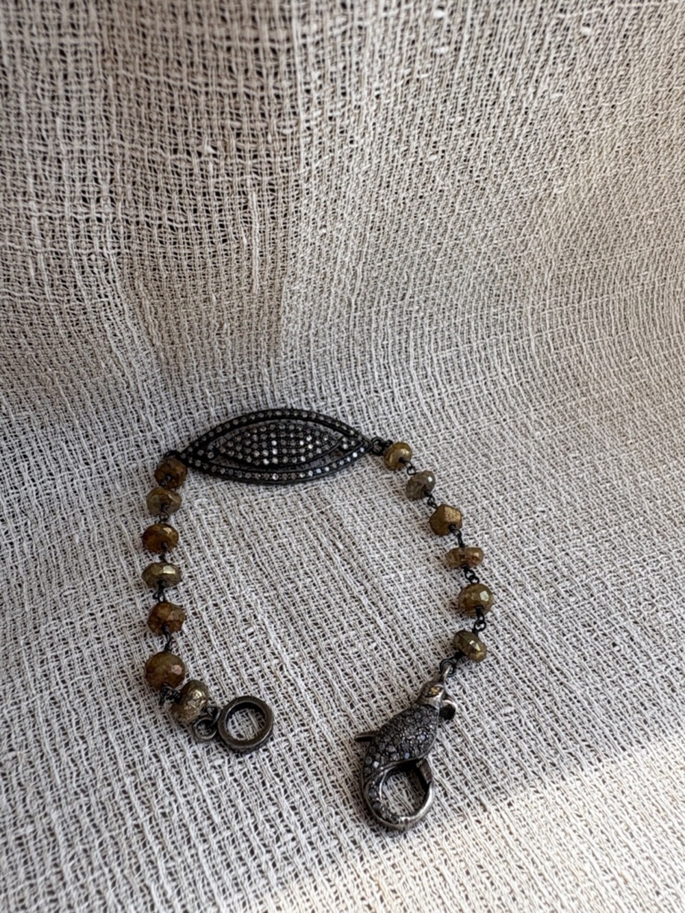 Pave Diamond Marquise Bracelet with Labradorite Beads